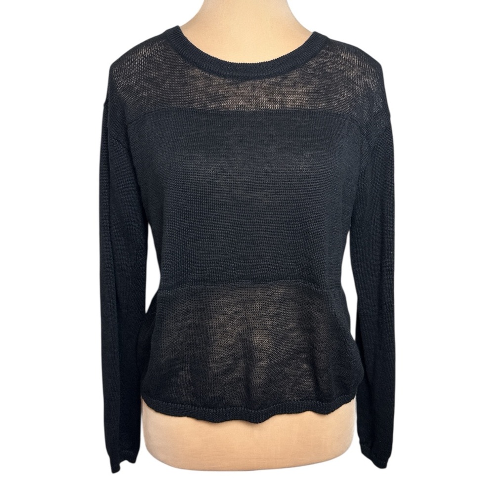Alice + Olivia Black Sheer Open Knit Linen Open Back Top Size S